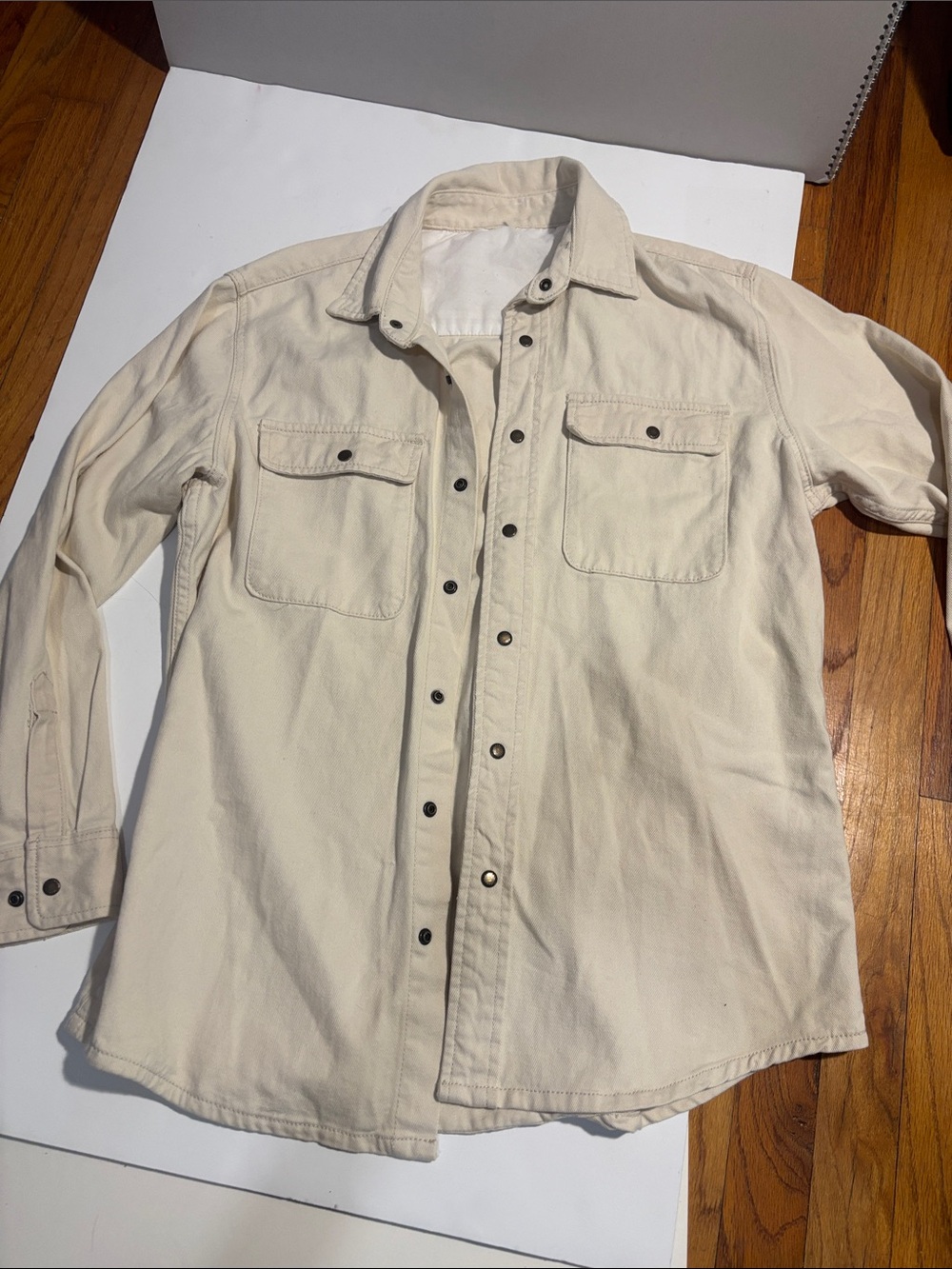 Men's Casual Button-Down Long Sleeve Shirt Jacket in Cream